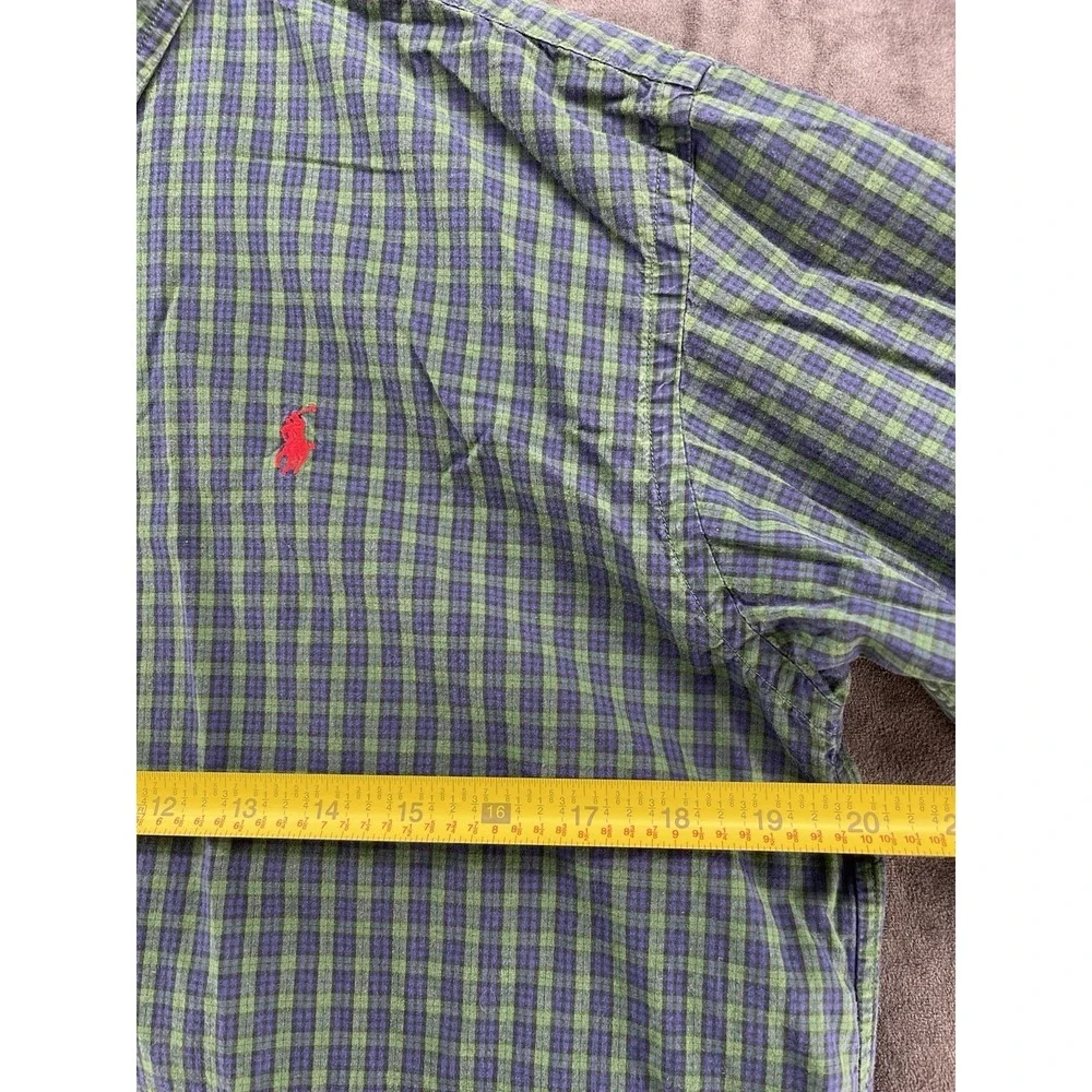 Ralph Lauren Boys XL 20 Green Blue Plaid Button Down Shirt 100% Cotton